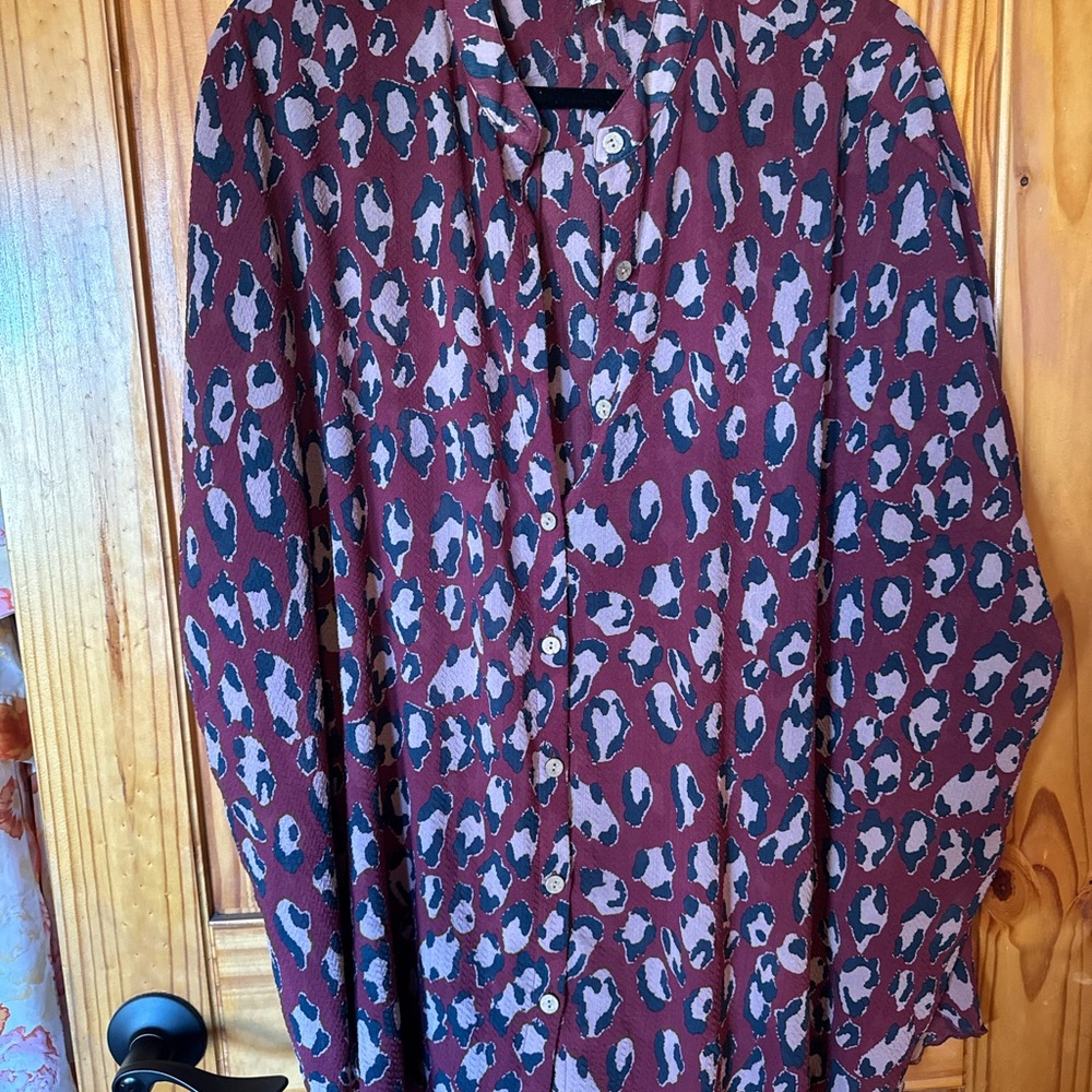 Free People Burgundy Leopard Print Top